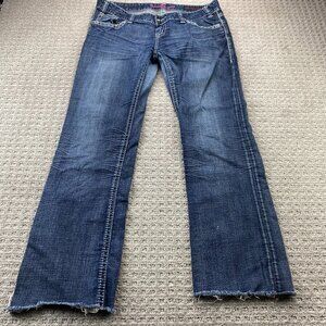 Rock and Roll Cowgirl Low Rise Jeans Women Size 33 X 34 Cut Off Bottoms Denim